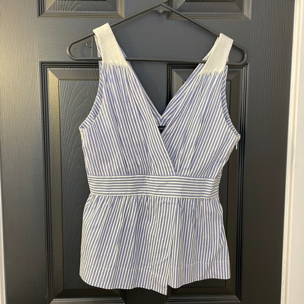 blue and white banana republic sleeveless top